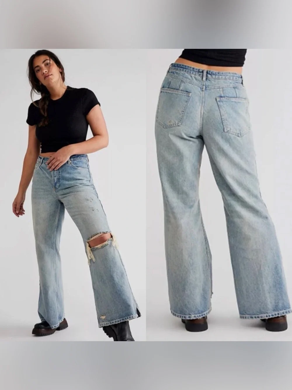 Free People CRVY Misfit Flare Denim Jeans Blue Size 30